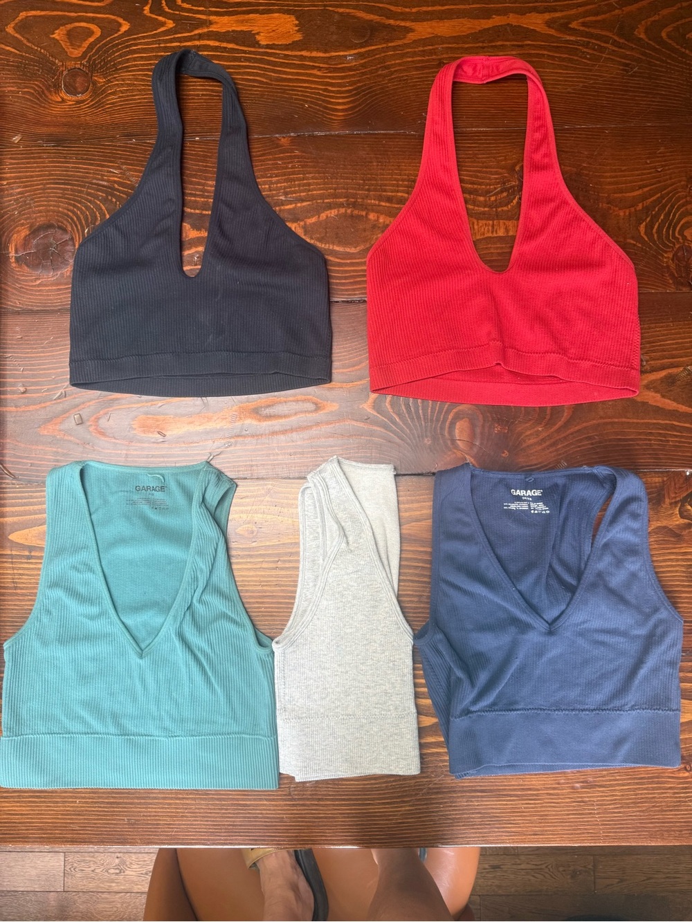 Garage Ribbed V-Neck Bralettes - Black, Red, Teal, Gray, Navy